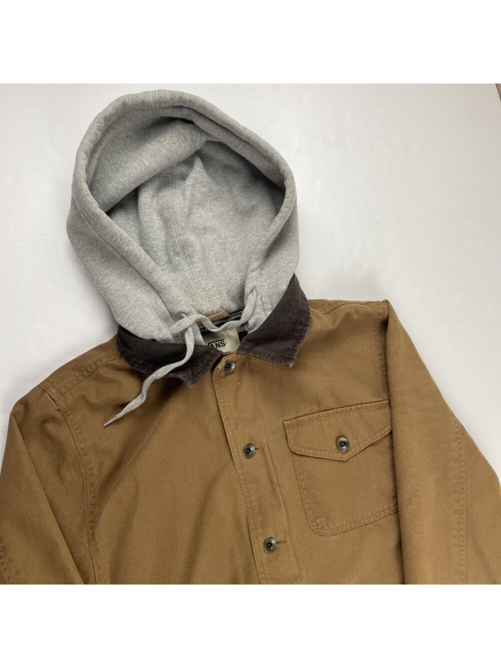 Vans Drill Chore Coat Men’s M Canvas Tan Hooded Jacket Corduroy Collar Lined
